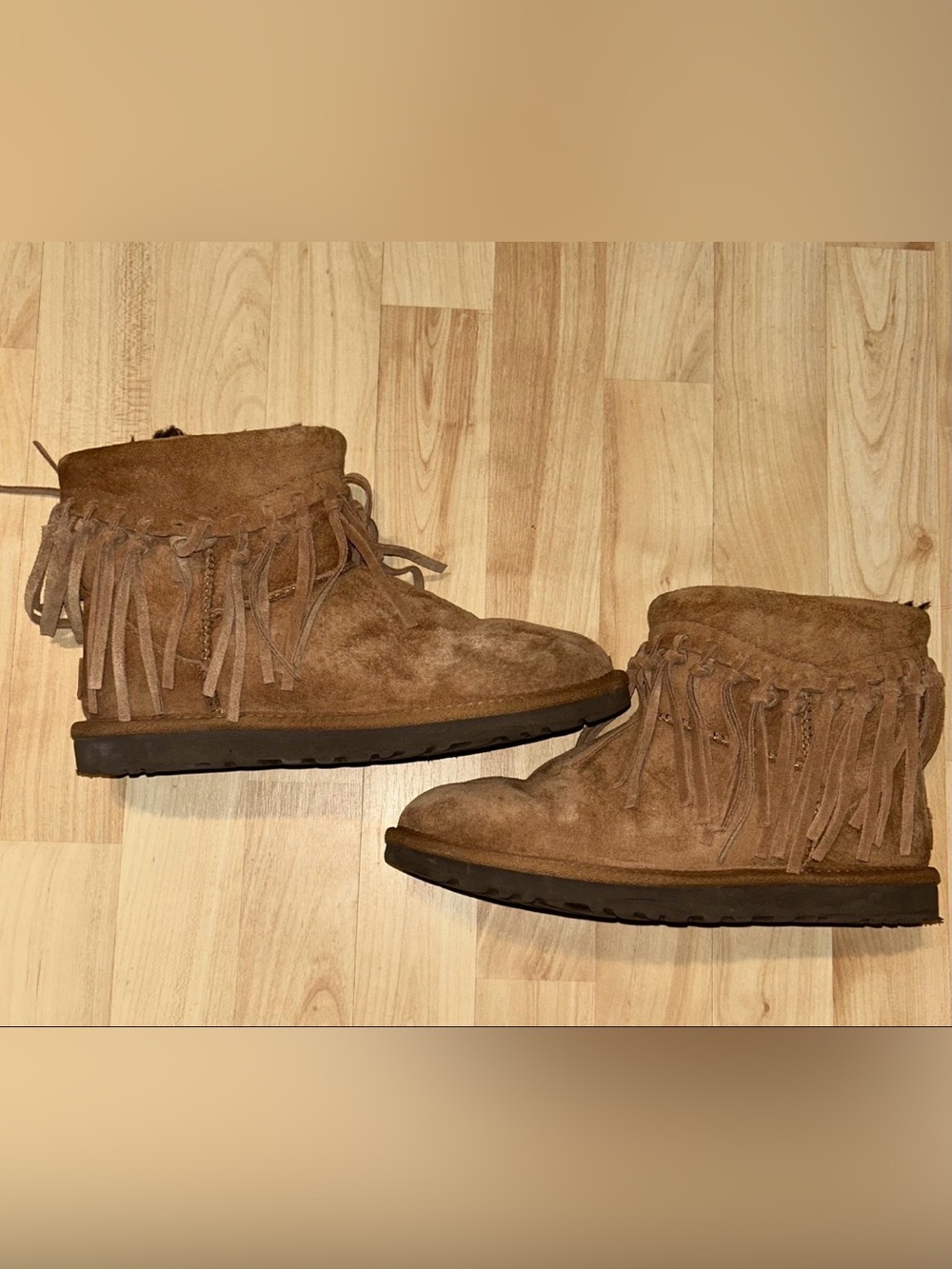 UGG 8 WynonaShearling Fringe Boots chestnut  Sheepskin Suede Winter Boho